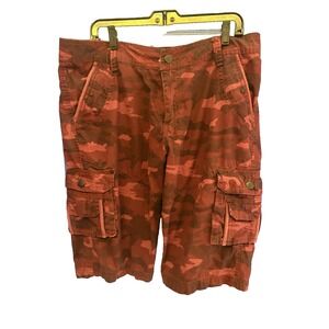 FRIED DENIM Camo Cargo Shorts Men's 36 Red Utility Pockets Streetwear‎ Festival
